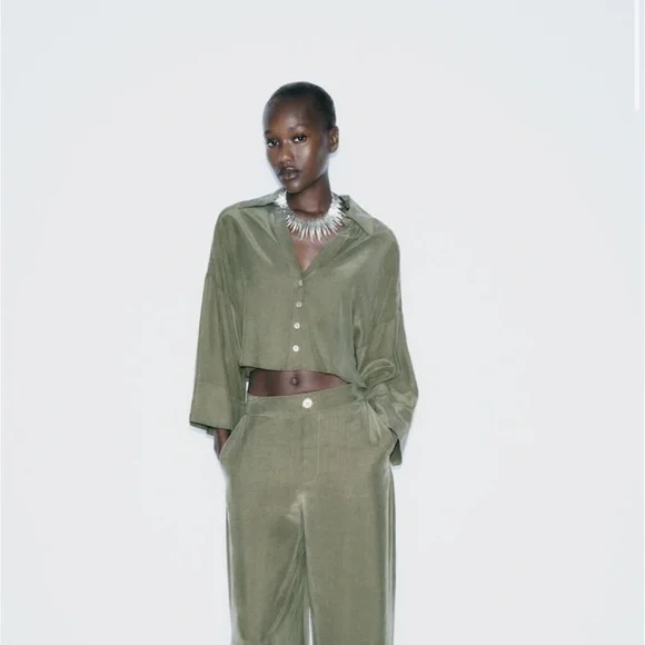 Zara Flowy Crop Top in Green - Picture 4 of 8